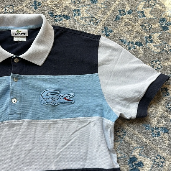 Lacoste Polo Shirt in Blue/White/Navy with a large Crocodile Logo - Picture 4 of 8